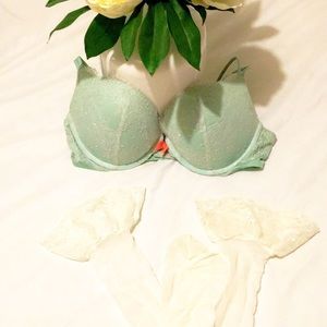 Mint bra and sexy white tights